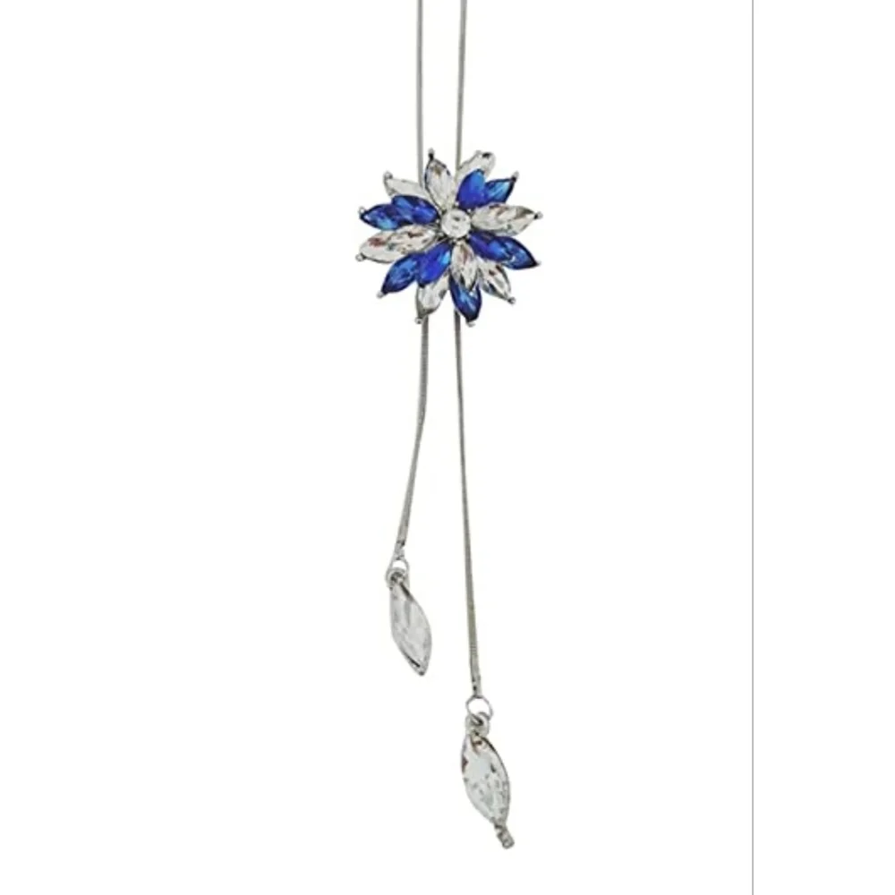 Ladies FASHION Pendant Charm Crystal Rhinestone Necklace Simulated Sapphire NWT